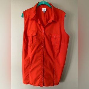 Stretch, fitted, sleeveless orange shirt